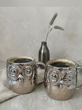 West Elm Silver Owl Mugs Large Size Set Of 2
